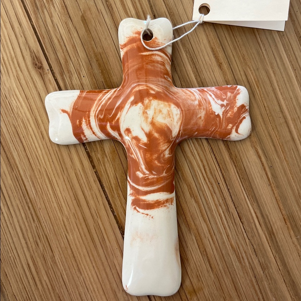 Alabama Clay Handcrafted Cross Ornament Wall Art White and Auburn Brown